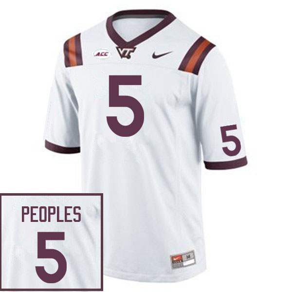 Men #5 Nasir Peoples Virginia Tech Hokies College Football Jerseys Sale-White